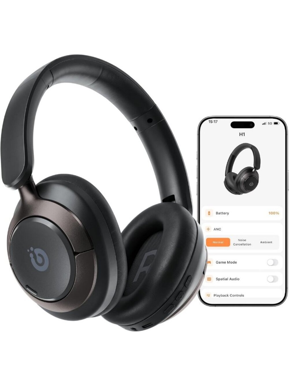 Wireless Active Noise Cancelling Headphones - 120H Playtime, 360° Audio, Soft
